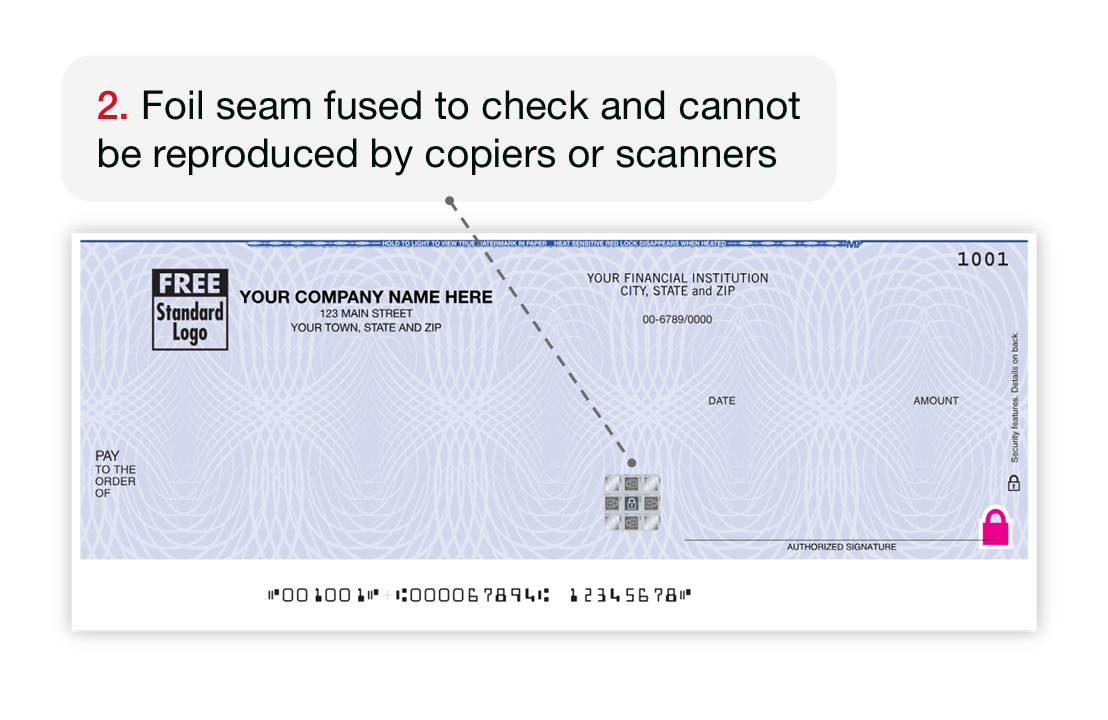 Foil seam fused to check and cannot be reproduced by copiers or scanners